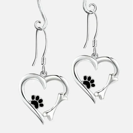 Yaritza™ | Silver Paw and Heart Earrings