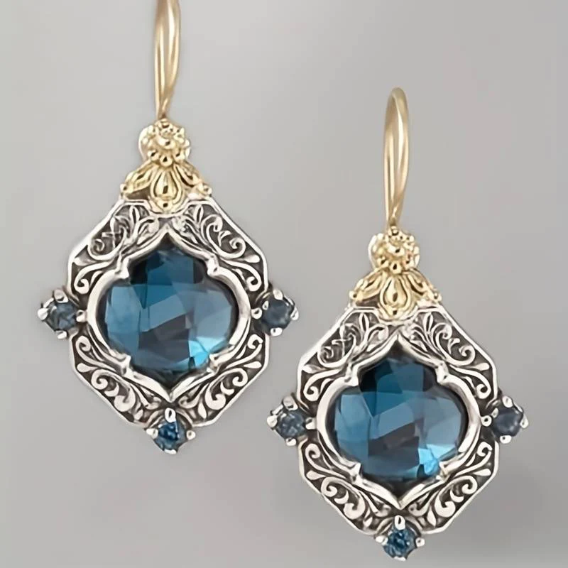 Amarisse™ | Vintage Gold and Silver Earrings with Blue Crystals