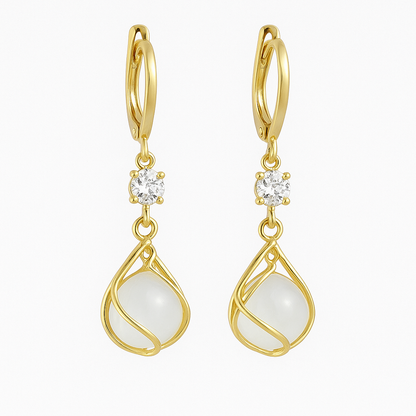 Aurelia™ | White Gold Drop Earrings with White Opal for Women