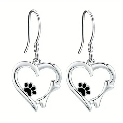 Yaritza™ | Silver Paw and Heart Earrings