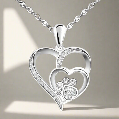 Inolt™ | Silver Paw & Heart Necklace